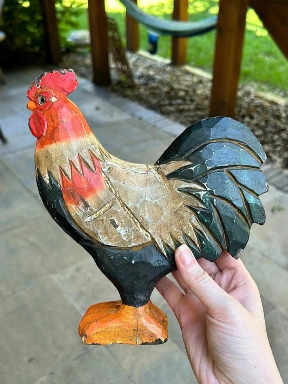 Hand Carved Solid Wood Rooster Chicken Decor
